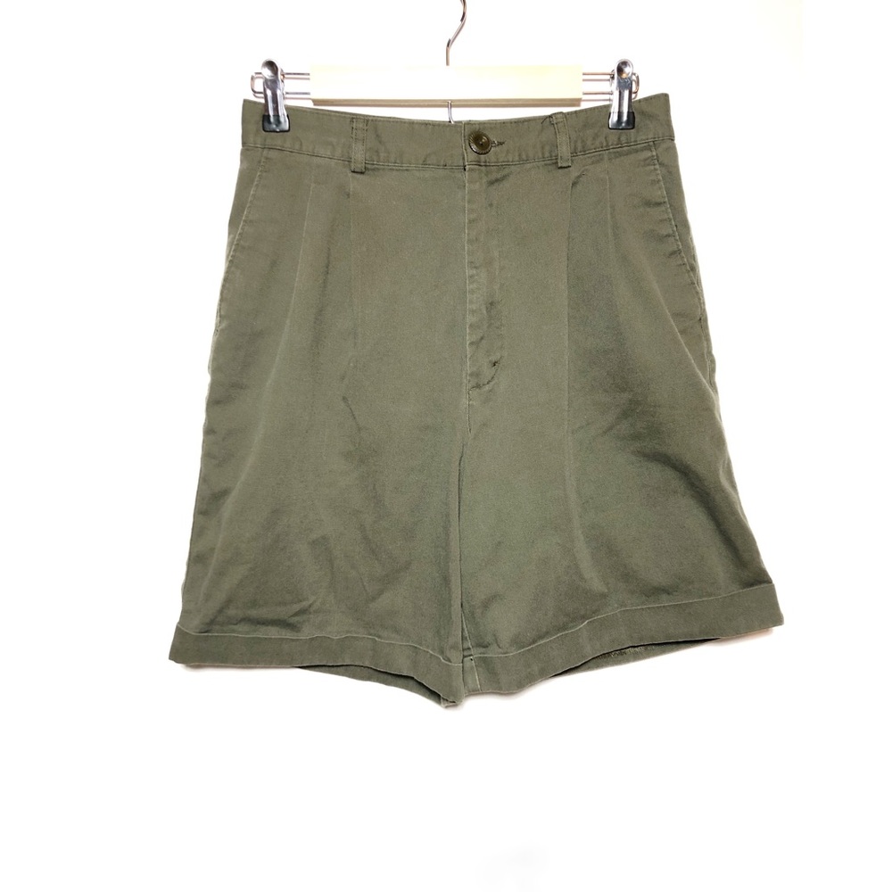 LL Bean Olive Green High Waisted Pleated Shorts